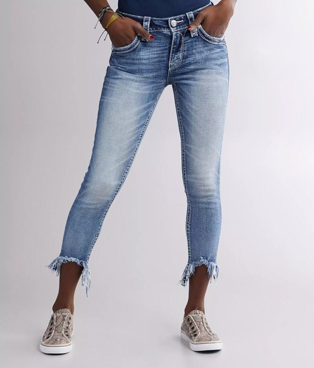 Rock Revival Tallis Mid Rise Ankle Skinny Jeans Women 23 Blue Distressed Frayed